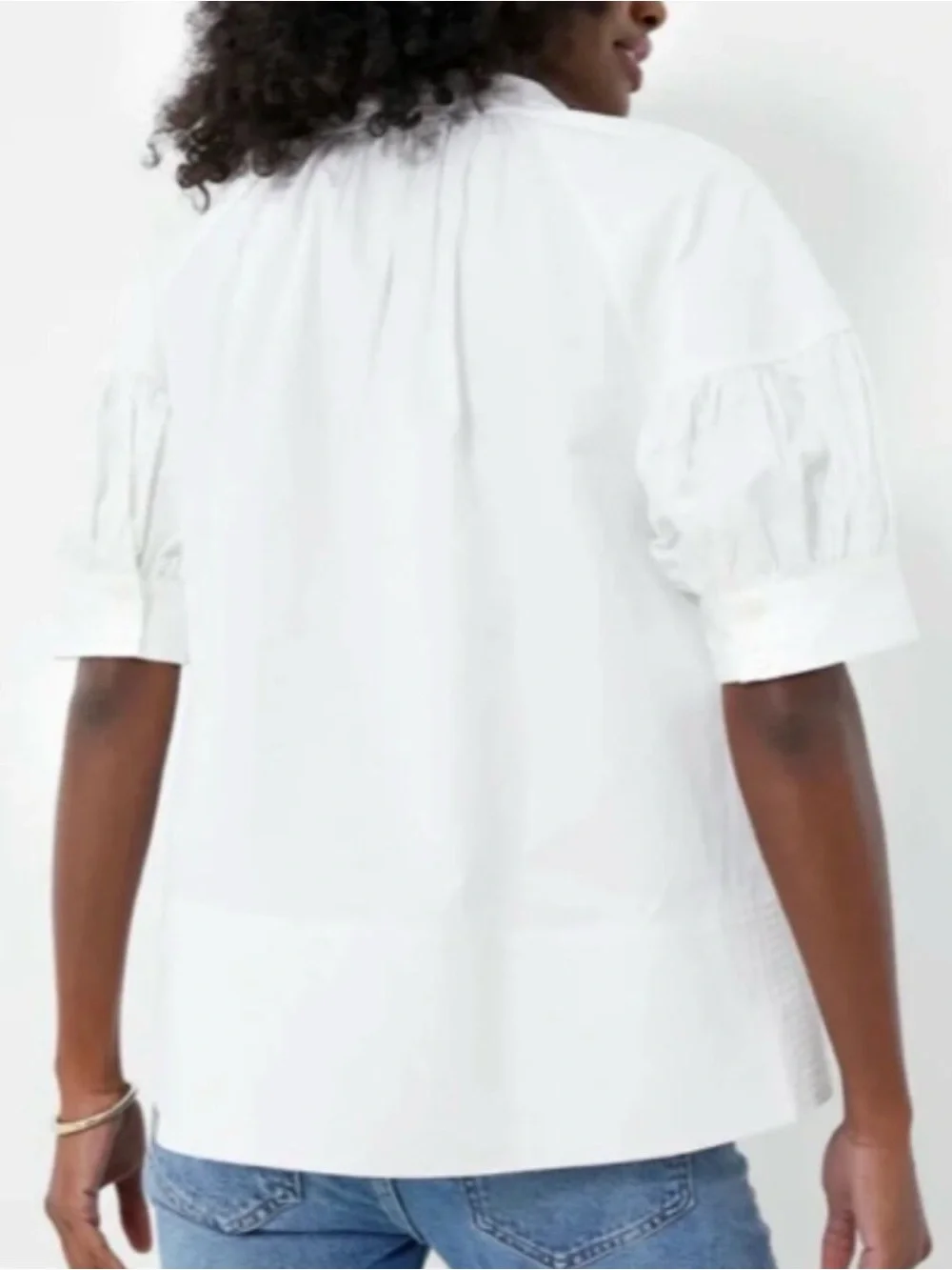 NWT Tuckernuck White Ruthie Split-Neck Puff Sleeve Blouse Size L - Picture 3 of 11